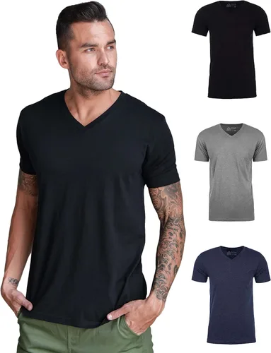 Vista 25 de Camiseta de manga corta con cuello en V para hombre, de algodón suave Sin marca - Blanco