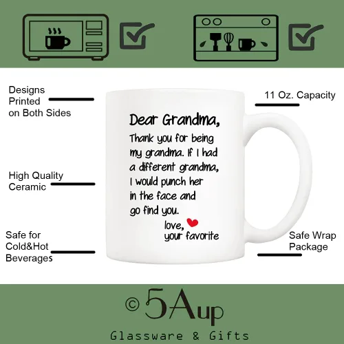 Vista 3 de 5Aup Taza de Café Divertida de la Abuela para el Día de la Madre, Regalos de Navidad del Nieto y la Nieta, Querida Abuela, Gracias por Ser... Ama