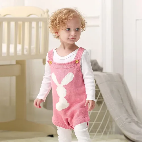 Vista 2 de JNBLDA Baby Bunny Easter Romper Sleeveless Knitted Jumpsuit Infant Bunny Baby Outfit Cute Clothes