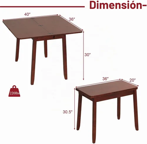 Vista 3 de Tangkula – Mesa plegable de 40" para comedor, mesa de cocina con patas de madera de goma maciza, diseño de doble hoja abatible, mesa de comedor