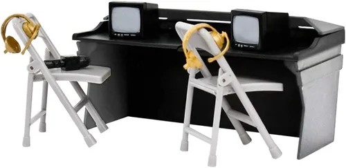 Vista 2 de Mesa de Comentarista Negra y Gris para Figuras de Acción de Lucha Libre