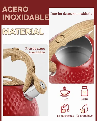 Vista 4 de Tetera, Teteras de Estufa de 2.5 Cuartos con Silbato Fuerte, Hervidor de Agua de Acero Inoxidable de Grado Alimenticio para Estufa con Mango