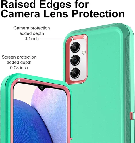 Vista 3 de Funda para Samsung Galaxy A14 5G, 3 en 1, protección resistente a prueba de golpes con 2 protectores de pantalla de vidrio templado, color azul Azul