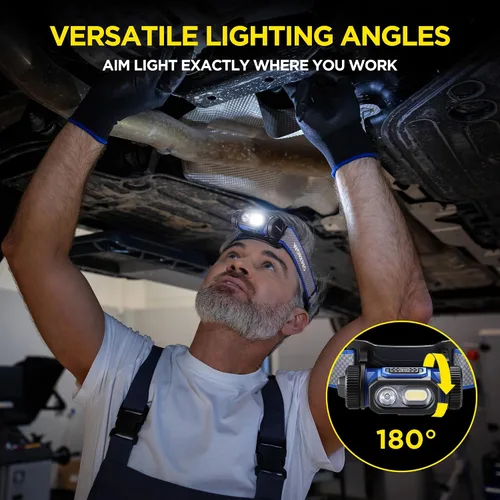 Vista 5 de WORKPRO Linterna frontal de trabajo recargable, lámpara de cabeza LED de 700 lm con sensor de movimiento, ángulo ajustable de 180° y largo tiempo