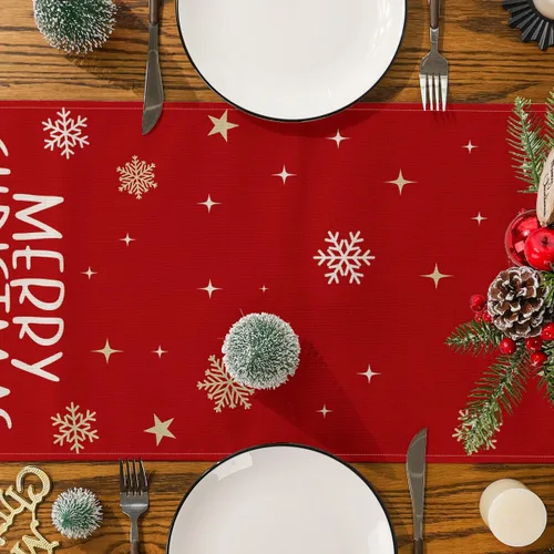 Vista 5 de Camino de Mesa de Navidad, Árboles Copos de Nieve Feliz Navidad Camino para Mesa Estacional Invierno Año Nuevo Vacaciones Hogar Fiesta Decoración