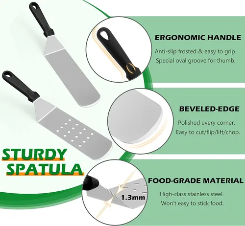Vista 3 de HaSteeL Kit de 18 accesorios para plancha, herramientas Teppanyaki para cocinar a la parrilla de campamento, cúpula de fusión de acero inoxidable