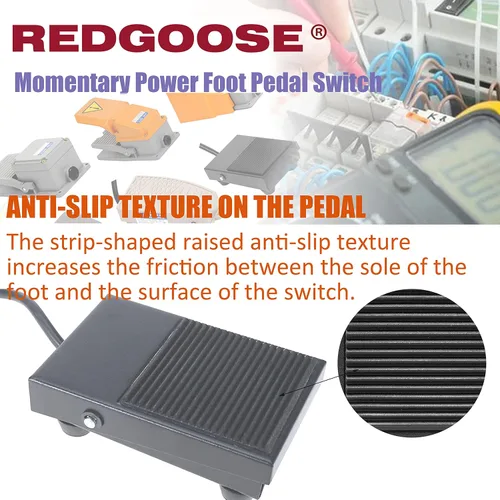 Vista 4 de Interruptor de pedal de pie de potencia momentánea 250VCA 10A SPDT 1NO1NC Interruptor de pie resistente con cable de 6 pies, color negro