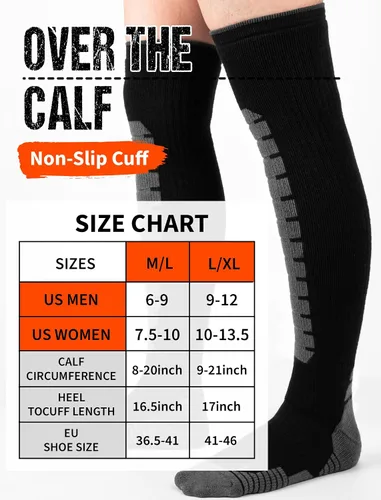 Vista 5 de Calcetines de esquí para hombres y mujeres (paquete de 36), calcetines cálidos de invierno por encima de la rodilla, puños antideslizantes