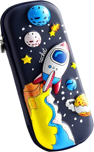 Vista 12 de Estuche para lápices de astronauta 3D para niños y niños, caja impermeable con compartimentos para bolígrafos (azul oscuro)