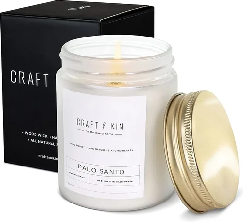 Vista 8 de Craft & Kin - Vela perfumada de cuero inglés de alta calidad, larga duración, 45 horas de tiempo de combustión, vela perfumada de soja natural