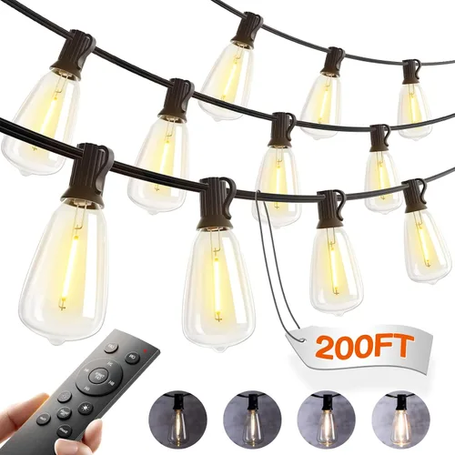 Vista 9 de addlon - Cadena de luces para exteriores de 150 pies (50 x 3) con control remoto LED Edison impermeable
