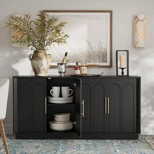 Vista 6 de FORTUNETEC Aparador Gabinete Buffet con Almacenamiento, Gabinete de Acento Moderno con Puertas Arqueadas, Consola de Medios Modular Grande de 67