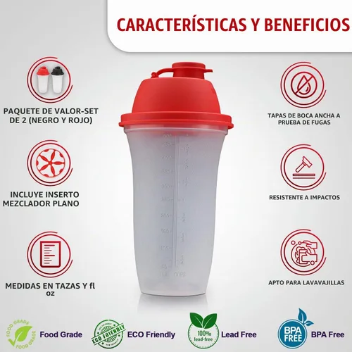 Vista 2 de SIGNORA WARE Shaker Bottles Botella de plástico para batido de proteínas de 17 onzas para batidos y licuados de reemplazo de comidas, bebidas