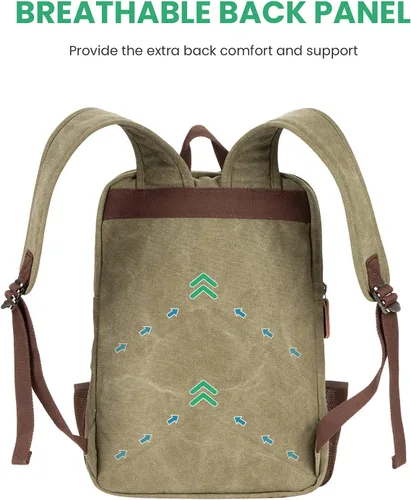 Vista 5 de Modoker Mochila vintage ecológica para hombres y mujeres, mochila de lona que se adapta a la mayoría de computadoras y tabletas de 15.6 pulgadas