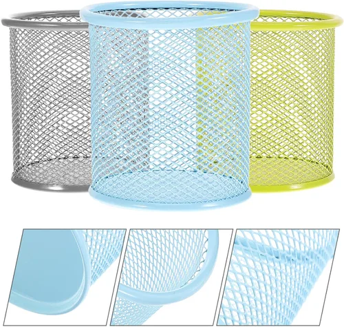 Vista 3 de MAGICLULU 3 soportes de malla para bolígrafos, organizador de escritorio único para bolígrafos, lápices, brochas de maquillaje, diseño de metal