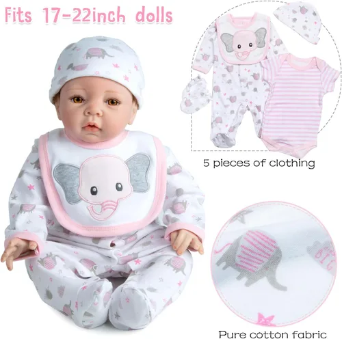 Vista 7 de Ropa de muñeca Reborn con moisés y accesorios de pañales reutilizables, juego de 10 piezas para muñecas de bebé de 17 a 22 pulgadas, muñecas rosadas