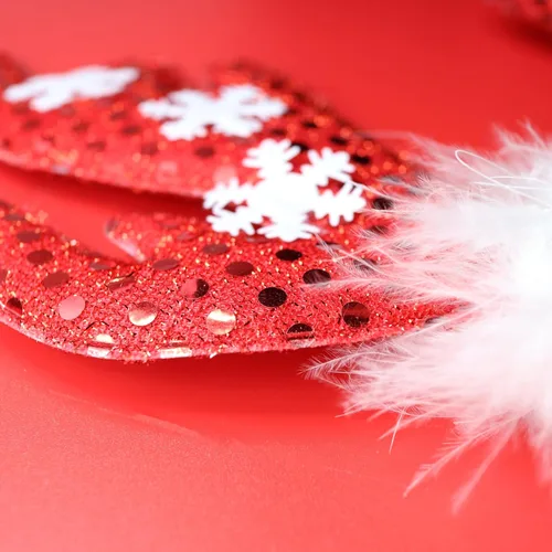 Vista 3 de Needzo Diadema con cuernos de reno brillante rojo, accesorio para el cabello navideño 2024, talla única