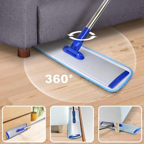 Vista 4 de Trapeador profesional de microfibra de 18 pulgadas, trapeador plano con mango de acero inoxidable, 2 almohadillas lavables reutilizables, madera