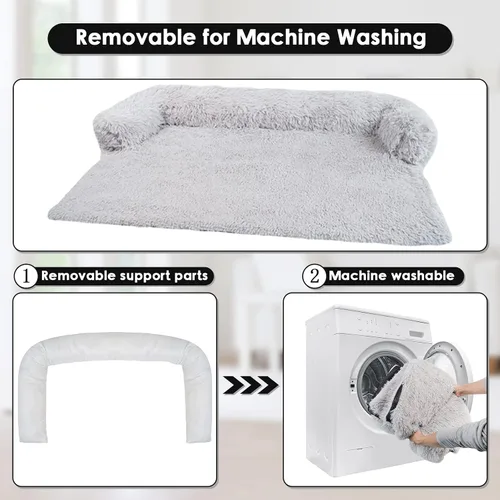 Vista 3 de Cama para perros mediana lavable, extraíble, de felpa esponjosa, funda de sofá para perros con protector de muebles de aterrizaje para perros, camas