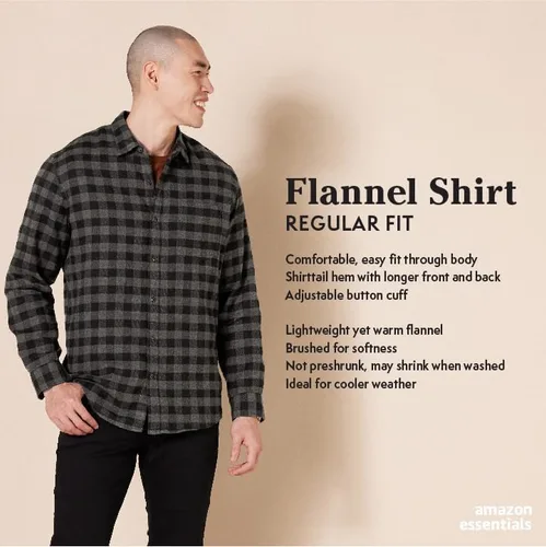 Vista 2 de Tienda Essentials Camisa de franela de manga larga para hombre (disponible en tallas grandes y altas)