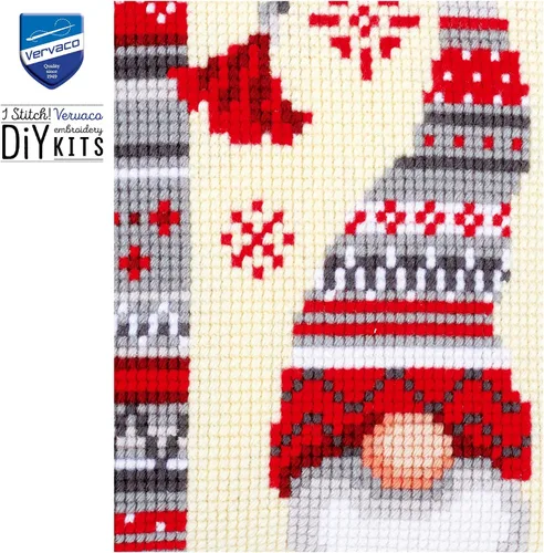 Vista 6 de Vervaco Kit de cojín de punto de cruz Elfo de Navidad 2 16" x 16