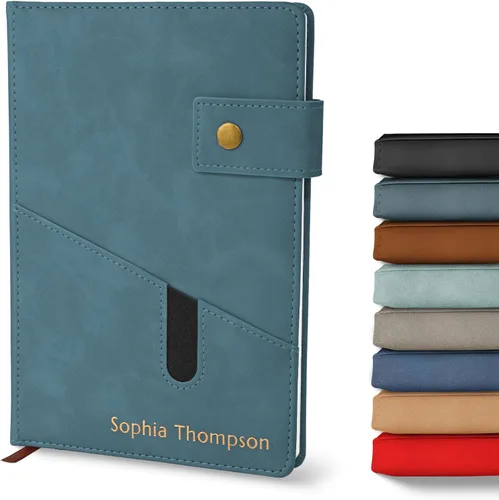 Vista 11 de Promot Cuaderno Personalizado - Diario en Cuero A5 con Páginas Rayadas para Hombres y Mujeres - Cuaderno Ejecutivo de Tapa Dura, Diario Diario