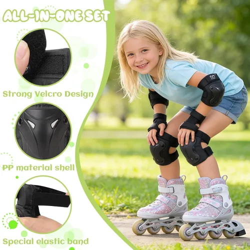 Vista 2 de TXJ Sports Rodilleras para niños y jóvenes, coderas con protectores de muñeca, juego de 6 unidades para niños de 3 a 14 años, monopatín, deportes