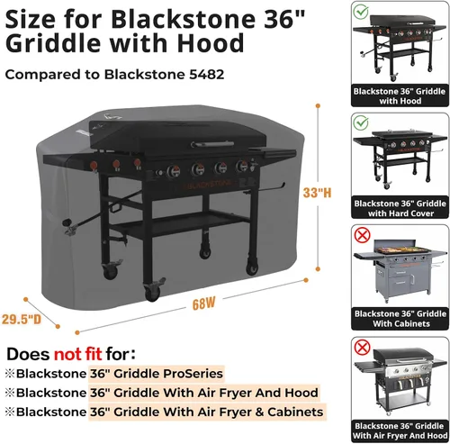 Vista 2 de Cubierta de Plancha para Blackstone de 36 pulgadas con Campana 5482, [Máxima Durabilidad Resistente] Cubierta de Plancha Plana Superior, Cubierta