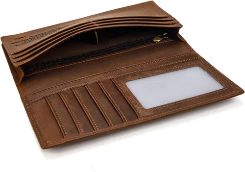 Vista 9 de LUUFAN Billetera larga de cuero genuino para hombre, cartera plegable grabada