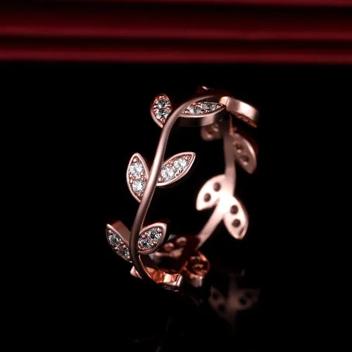 Vista 5 de Taoqiao Anillo de compromiso de plata de ley 925 con circonita cúbica curvada de ramas de olivo para mujer