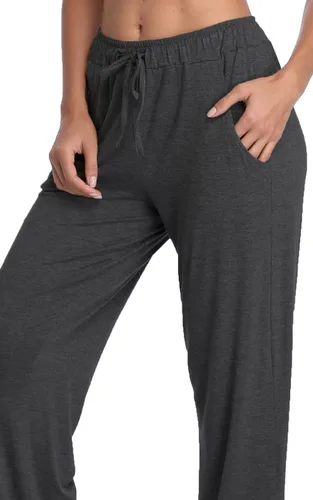 Vista 4 de Pantalones largos de modal, cómodos, con cordón ajustable, sueltos, de pierna recta, para yoga, correr, hacer deporte, con bolsillos