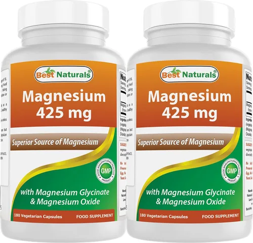 Vista 5 de Best Naturals Magnesio 425 mg 180 cápsulas vegetarianas – Glicinato de magnesio de alta absorción y quelado de óxido de magnesio, sin OMG, sin