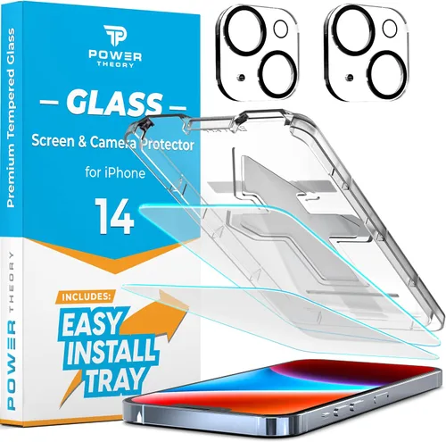 Vista 8 de Power Theory Protector de pantalla diseñado para iPhone 14 Plus con protectores de lente de cámara y kit de fácil instalación