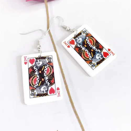 Vista 3 de Pendientes colgantes de póquer de acrílico grandes y divertidos, hipoalergénicos, creativos, para mujeres, niñas, juegos de azar, regalo de joyería