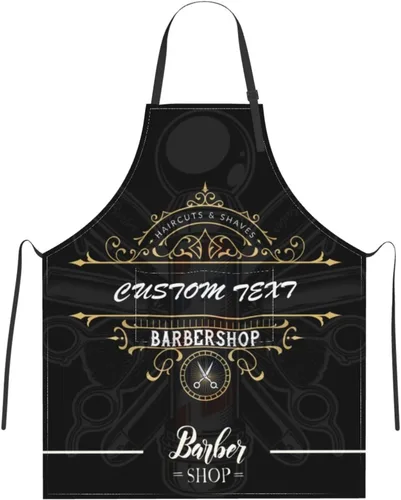 Vista 19 de Delantal de barbería personalizado para hombres y mujeres, delantal de peluquería con texto personalizado con bolsillos, delantal personalizado