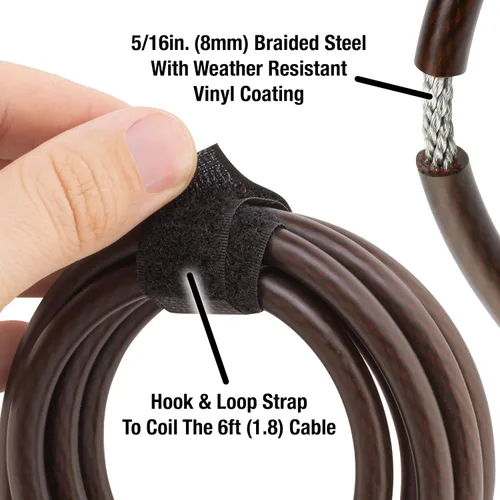 Vista 4 de Master Lock Candado de cable, cerradura de cable con llave ajustable Python, cable de 6 pies de largo, paquete de 2 unidades de camuflaje de ADN