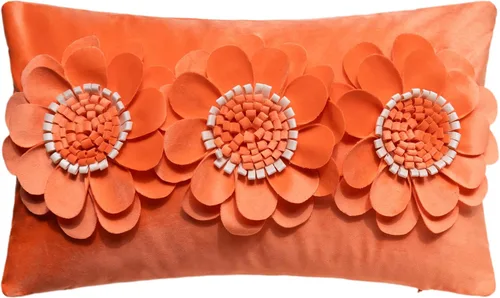 Vista 25 de JWH - Funda de almohada de flores 3D, terciopelo, rosa brillante, 12 x 20 pulgadas Acento decorativo de girasol, diseño floral lumbar, cama