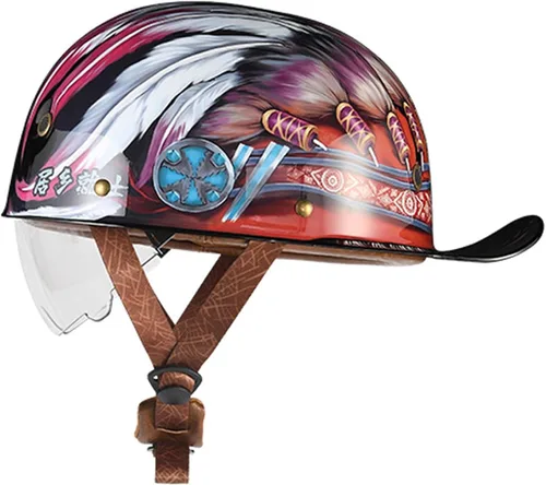 Vista 9 de Medio casco de motocicleta vintage, casco de béisbol de moda, certificación DOT/ECE, casco de motocicleta para hombres y mujeres