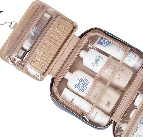 Vista 4 de NISHEL Neceser de viaje para mujer, organizador colgante y portátil para champú de tamaño completo, acondicionador, juego de cepillos y accesorios