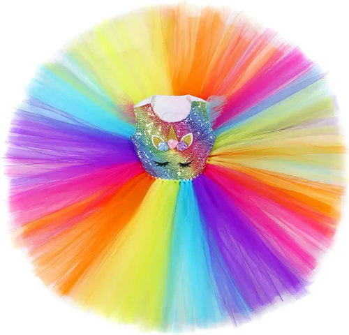 Vista 5 de PinkBeautiM Vestido tutú de unicornio para niñas disfraz de unicornio de lentejuelas para niña con diadema vestidos de fiesta de cumpleaños de 3 a
