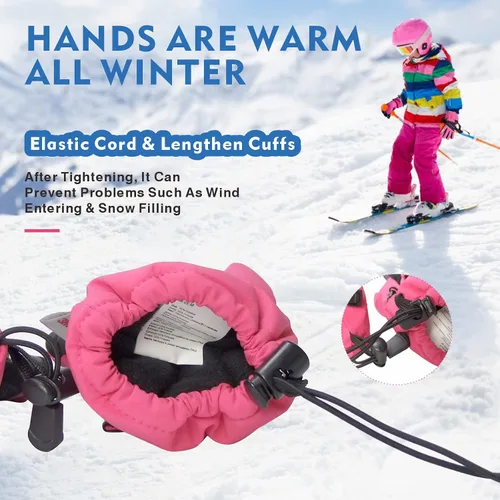 Vista 7 de BQA Guantes de esquí para niños, impermeables, para invierno, clima frío, snowboard, nieve, guantes cálidos para niños y niñas