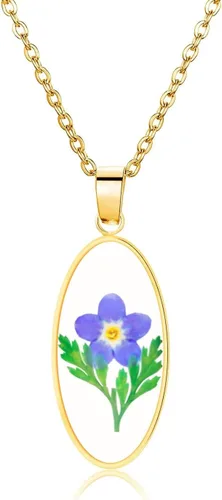 Vista 42 de Collar de flores silvestres prensadas con encaje de Forget-Me-Not y Queen Anne Collar de flores prensadas de oro Collares hechos a mano
