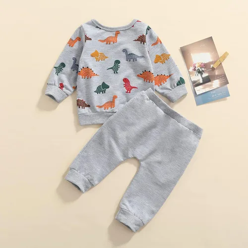 Vista 4 de Ropa de bebé recién nacido diseño de animal de dinosaurio género neutral de manga larga para otoño e invierno