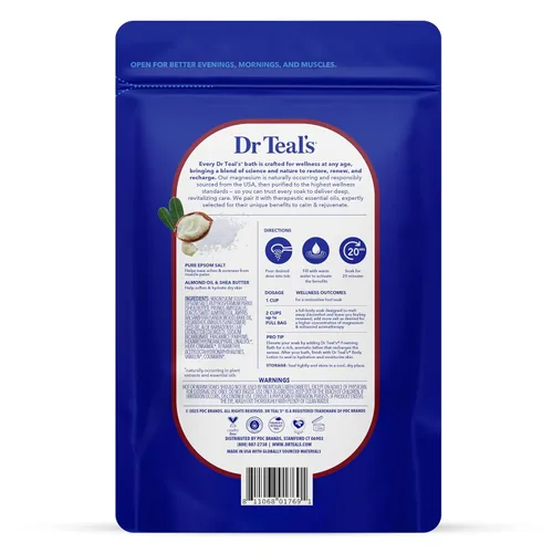 Vista 3 de Dr Teal's - Sal de Epsom con Magnesio para Remojar, Suavizar y Hidratar con Manteca de Karité y Aceite de Almendras, 3 libras