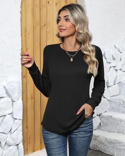 Vista 7 de 2 piezas de sudadera de cuello redondo para mujer, ajuste holgado, manga larga, casual, otoño e invierno