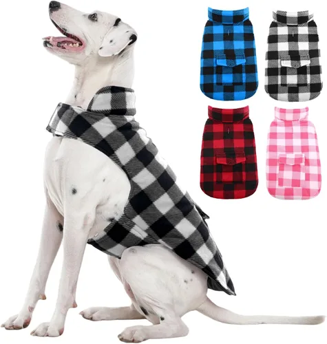 Vista 11 de Kuoser Abrigo de invierno para perro, chaqueta de forro polar resistente al viento, estilo británico, a cuadros, chaleco para clima frío