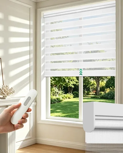 Vista 10 de Allesin Persianas motorizadas de cebra con mando a distancia, persianas eléctricas de doble capa para luz, persianas inteligentes inalámbricas