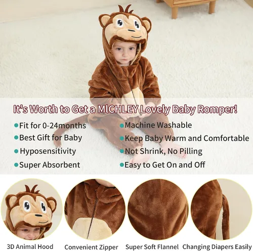 Vista 3 de MICHLEY Baby Girls Boys Hooded Romper Infant Toddler Animal Halloween Party Outfit Jumpsuit 2-24 Months