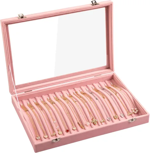 Vista 15 de Frebeauty Organizador de collares de 15 ganchos, bandeja de terciopelo con Beige
