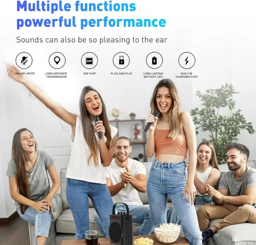 Vista 2 de ZOWEETEK Micrófonos inalámbricos para cantar, micrófono dinámico de mano dual con receptor recargable, juego de micrófono de karaoke para cantar